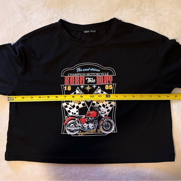 Shein Black Motorcycle Crop T- Shirt 
Size M.  (US 6) - Picture 6 of 7